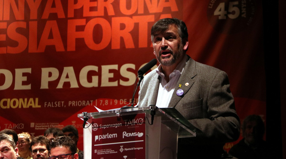 Coordinador de la Comissió Permanent Nacional d'Unió de Pagesos, Joan Caball, durant la seva intervenció. Mar Rovira